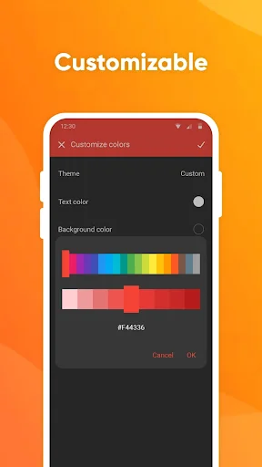Customizable theme settings screen with color picker, background options, and personalization controls for app launcher