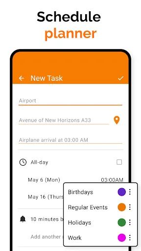 Simple Calendar task scheduler with appointment creation form and event category selection for better organization
