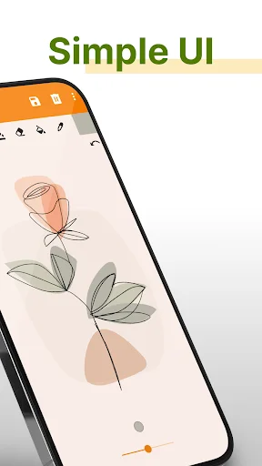 Simple UI text overlay on drawing app showing minimalist leaf illustration - clean sketchbook interface for digital art