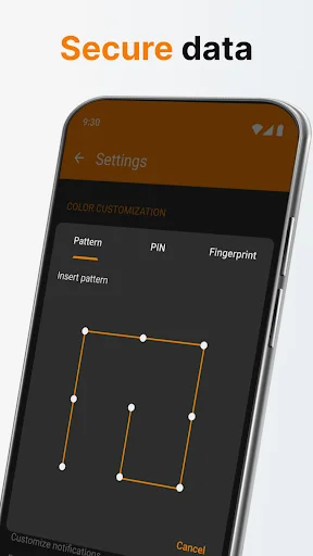 App security configuration with pattern lock feature to protect private files and maintain data privacy in file manager