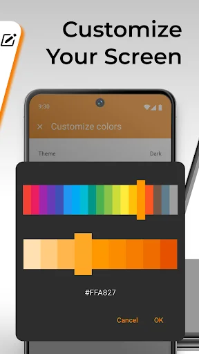 Simple Keyboard theme customization with color palette selector and Customize Your Screen personalization options