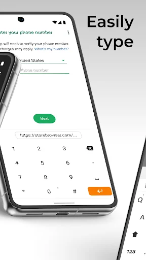 Simple Keyboard numeric keypad layout for easy number input with phone verification screen and green Next button