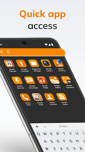 Simple Launcher app drawer with quick access to applications and integrated keyboard for efficient app searching